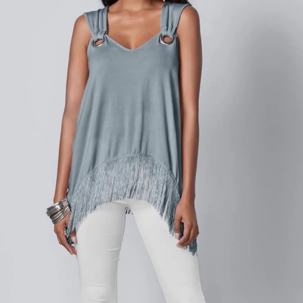Venus blue fringed grommet accent tank size xs